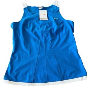 Nike Womens Tennis Top, NWT, Size-L, Color-Wht/Blue, Womens Tennis Top